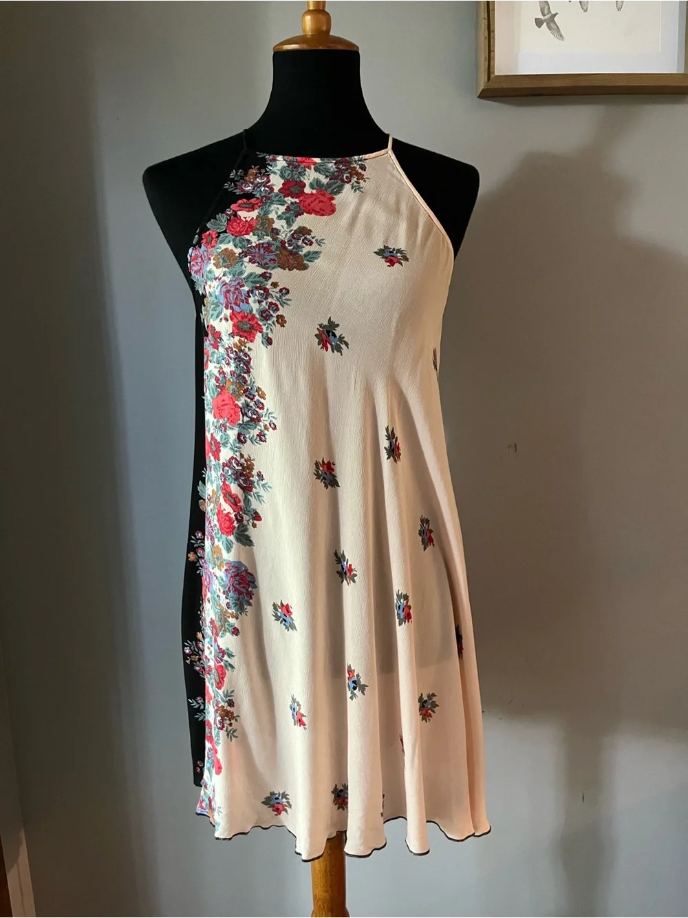 Intimately Free People Floral Halter Swing Slip Dress Nude & Black Boho Size XS - Picture 1 of 5